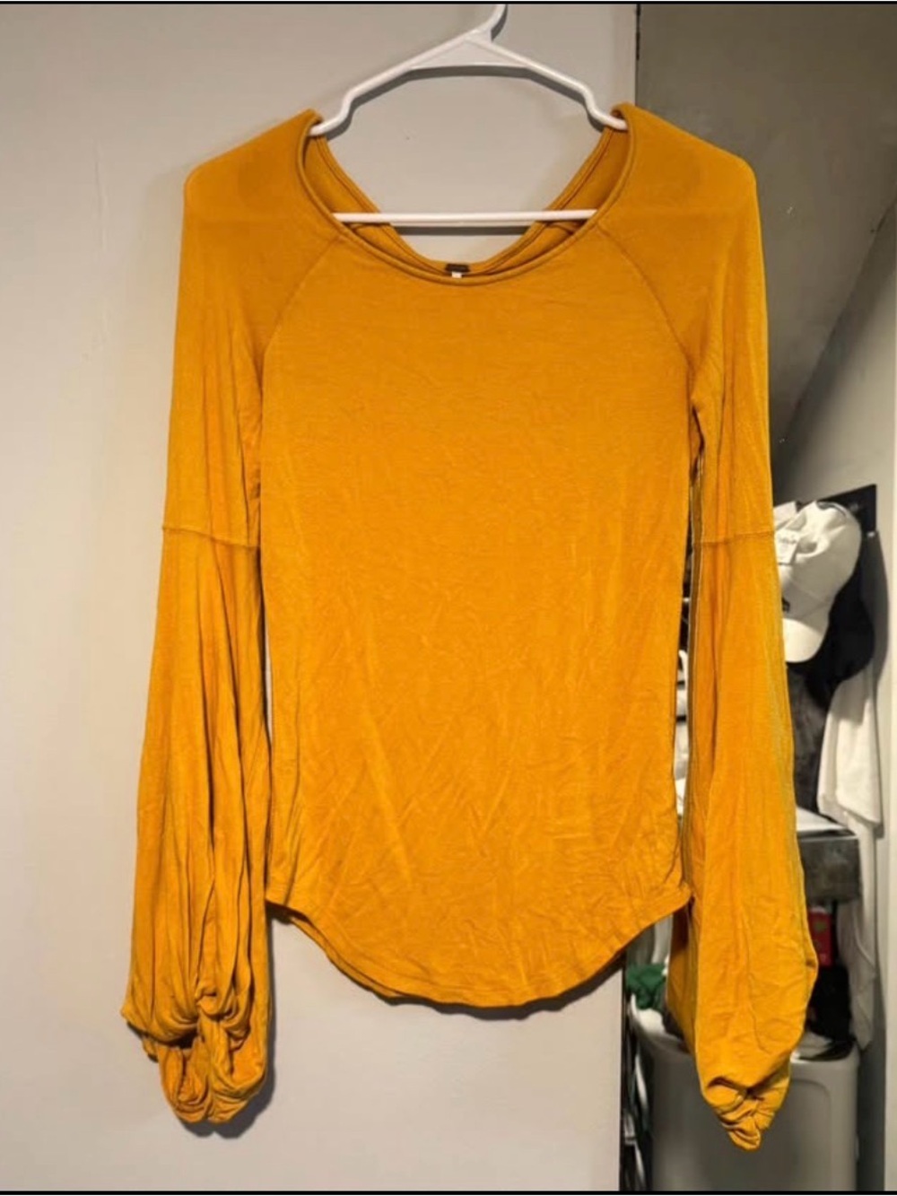 Free People Mustard Balloon Sleeve Women's Top